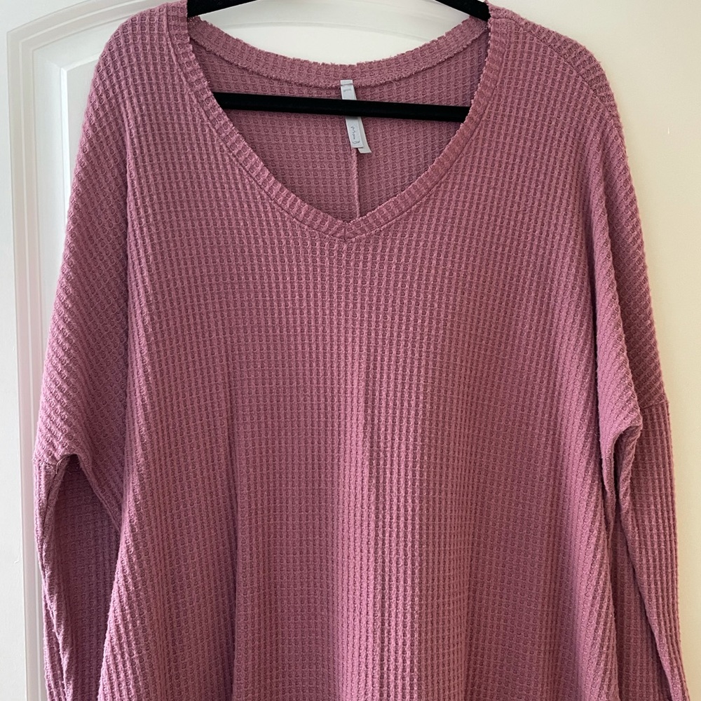Oversized waffle texture long sleeve t shirt
